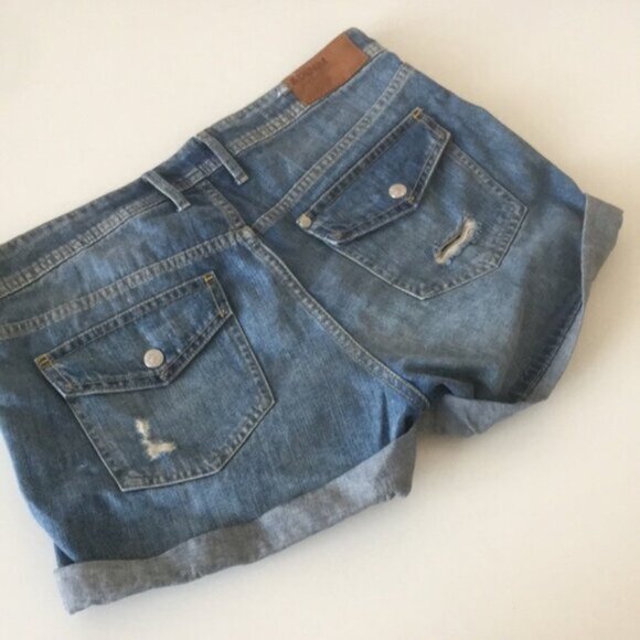H&M Jean Shorts Flap Pocket Distressed Blue - Picture 5 of 14